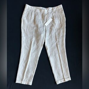 Hubert Gasser Women's Light Beige Linen Capris Classic Pleated Ankle Pants Italy